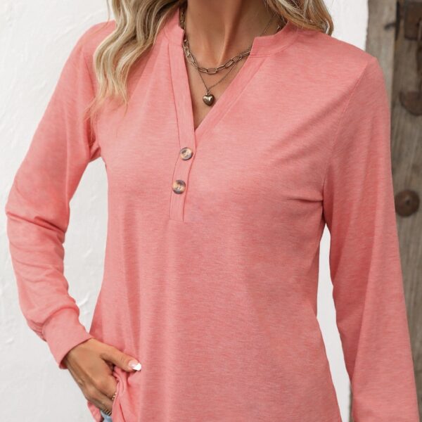 Button Peach/Red Open Neck Casual Top - Image 5