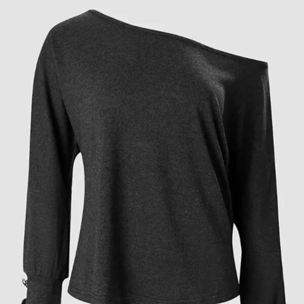 Off Shoulder Button Casual Top T-shirt - Image 3