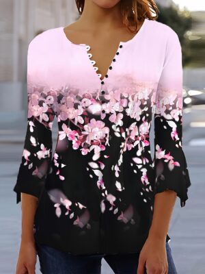 Spike Button Three-quarter Sleeve Top