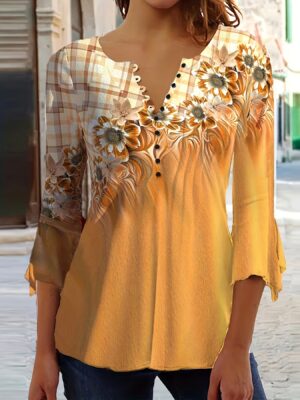 Spike Button Three-quarter Sleeve - Yellow