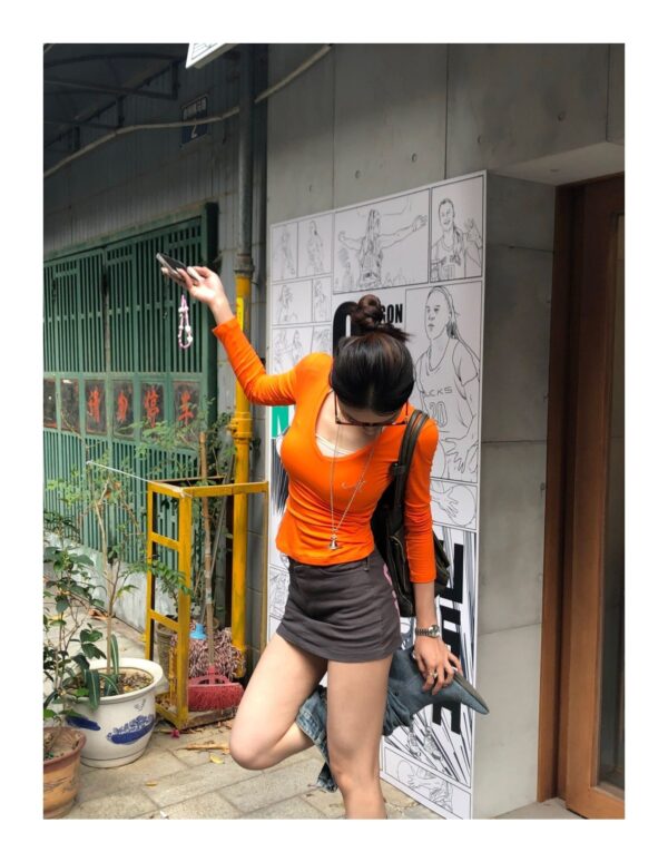 Long Sleeve Rhinestone Inner Bottoming Slim Top - Image 4