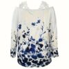 Casual Plant-Print Lace Trim Top - Image 2