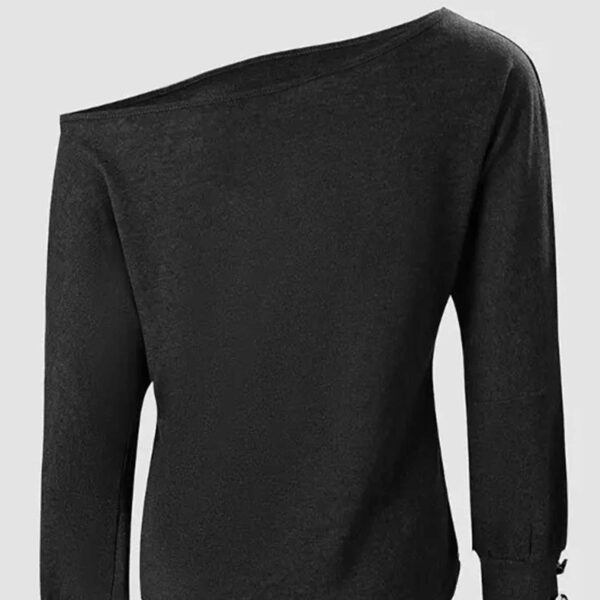Off Shoulder Button Casual Top T-shirt - Image 2