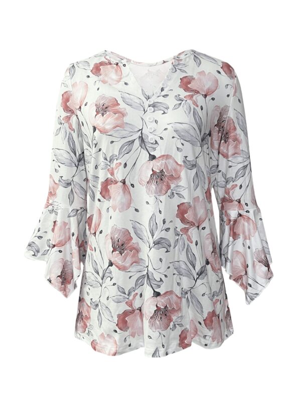 Spike Button Three-quarter Sleeve Casual Top - Image 3