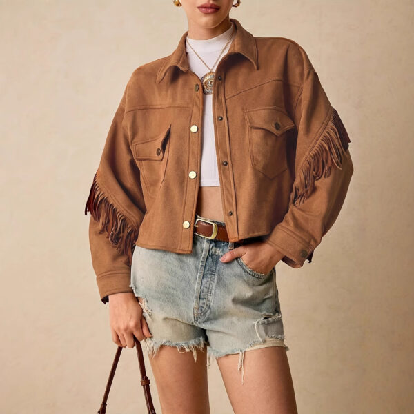Shoulder Down Tassel-Trimmed Casual Jacket - Image 5