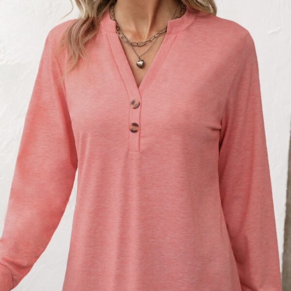 Button Peach/Red Open Neck Casual Top - Image 2