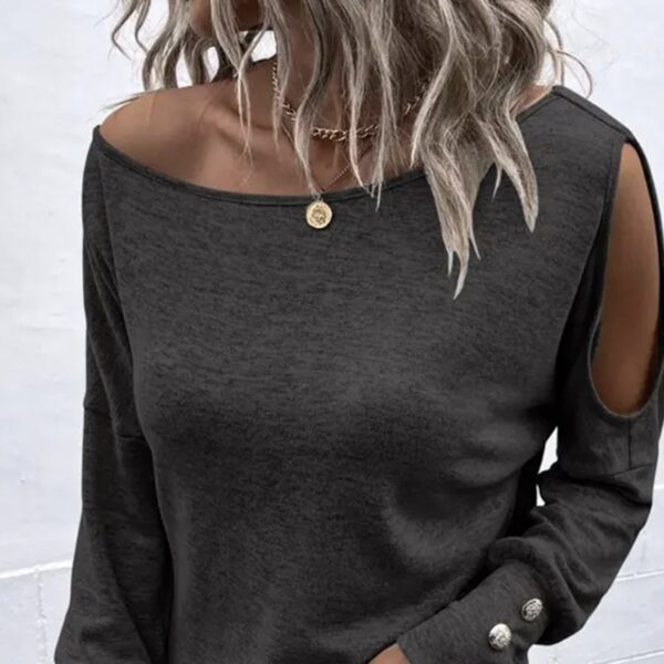Off Shoulder Button Casual Top T-shirt - Image 4