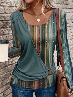 Round Neck Spring And Autumn Casual Top.