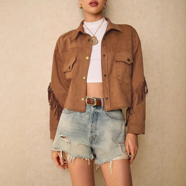 Shoulder Down Tassel-Trimmed Casual Jacket