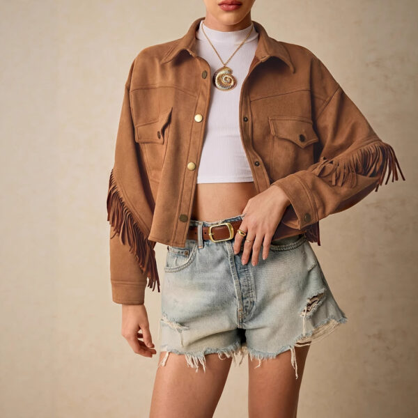 Shoulder Down Tassel-Trimmed Casual Jacket - Image 3