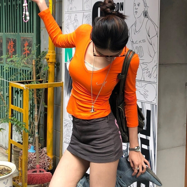 Long Sleeve Rhinestone Inner Bottoming Slim Top - Image 2