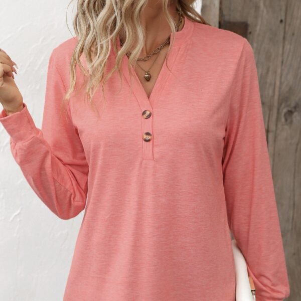 Button Peach/Red Open Neck Casual Top - Image 3